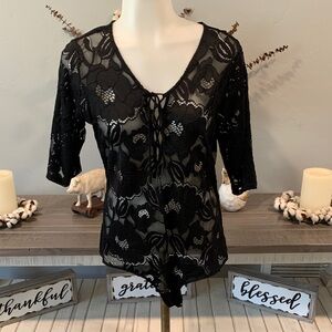 Guess Black Floral Lace Bodysuit